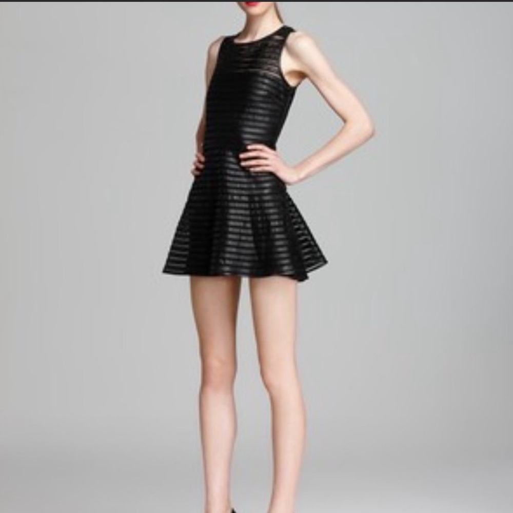 Parker black Leather and Mesh Mini Dress